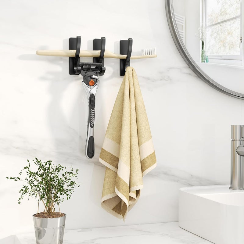 pickpiff Adhesive Wall Hooks for Towels - Sticky Hook Hanging Heavy Duty (13lb), Hanger for Door, Bathroom, Dorm, Closet - for Coats, Purse, Bag, Robe - No Damage to Wall - Black 6 Pack - Image 4